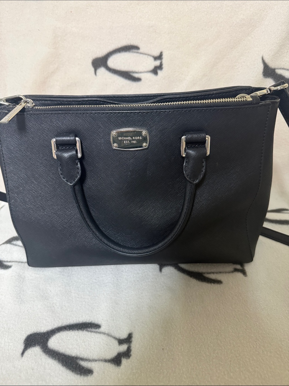 Michael Kors Black Saffiano Satchel with Silver Hardware